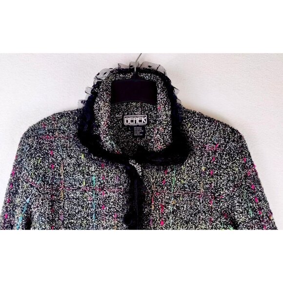 Vtg 80s/90s Sweater Cardigan Sz L BEREK by Takako Sakon Woven Multi Color Lace - Picture 13 of 16
